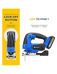 Prostormer   Sierra de jig con LED, velocidad variable, sin herramientas, ajuste de corte biselado, 6 cuchillas, regla de escala, batería de litio de 2,0 Ah y cargador rápido incluido