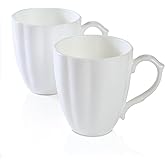 COSTMANCE Fine Bone China Coffee Mugs Set of 2 (12 oz), White Pumpkin Shaped Tea Cups, Lightweight Ceramic Coffee Mugs for Women, DIY Gifts for Festival, Microwave Oven and Dishwasher Safe