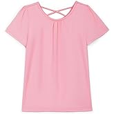 Haloumoning Girls Cross Back Shirts Kids Crewneck Puff Short Sleeve T-Shirt Cute Pleated Tops Tees 5-14 Years