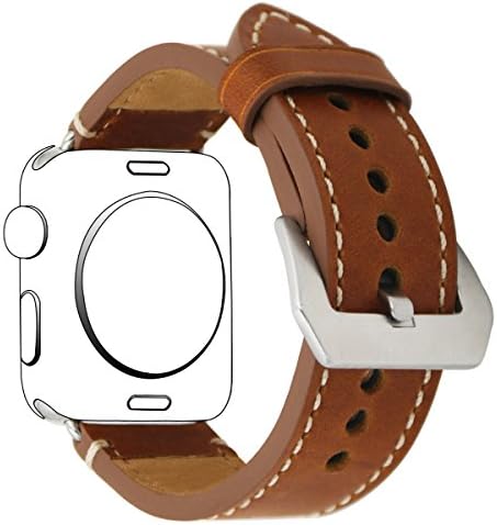 Teotora Apple watch band, Premium Vintage Genuine Leather 42mm Dark Brown strap with Secure Metal Clasp Buckle. Dark Brown Strap