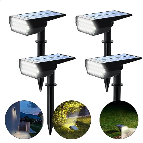Nooydio Solar Spot Lights Outdoor, 92 LED Yellow/White 2 Lighting Color Modes Landscape Spotlights, IP68 Waterproof, 2-in-1 Sensing Auto On/Off, Solar Lights for Walkway Yard Garden Driveway (4PCS)