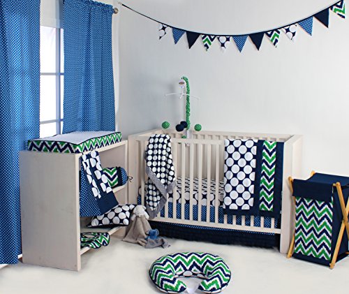 Bacati Mix and Match Crib Skirt White with Band at Bottom, Navy