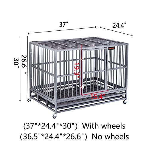 Heavy Duty Dog Crate Strong Metal Dog Kennel on Wheels, Large Dog Cage