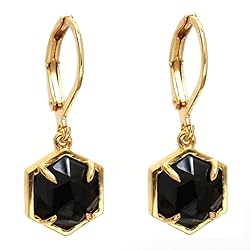 Gempires Black Spinel Hexagon Drop Earrings for