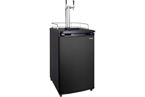 Kegco K199B-2P Kegerator Two Keg Beer Cooler - Premium Double Faucet D System Kit - Black Door