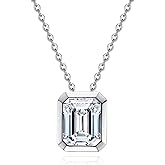 Raivari Moissanite 0.5-3ct Necklaces 18K White Gold Plated 925 Sterling Silver Bezel Set Round Cut D Color VVS1 Lab Created Diamond Solitaire Pendant Necklace for Women Men GRA Certified