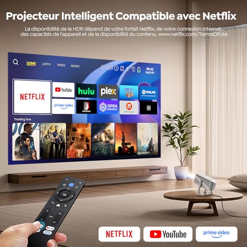 4K Video Projector【Compatible with Netflix/Dolby/Auto Keystone】 800 ANSI Short Throw Bluetooth FHD 1080P Projector Portable WiFi6 360° Rotatable 50% Zoom Mini Home Theater Projector