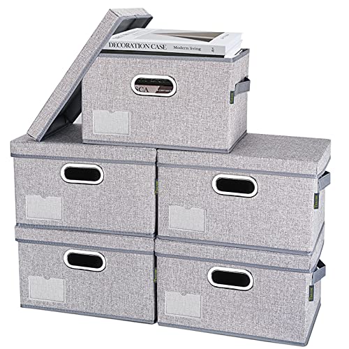 BALEINE Storage Bins with Lids, Foldable Linen