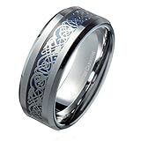MJ 8mm Blue Celtic Dragon Men's / Women's Tungsten Carbide Wedding Band Ring