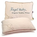 ORGANIC TODDLER PILLOW - Larger Size with Fluffy Cool Memory Foam Fill - Full Neck Sleeping Support for Kids Bedding, Crib, Naps, Travel - 100% Cotton Cover by Angel Baby (pillowcase sold separately)