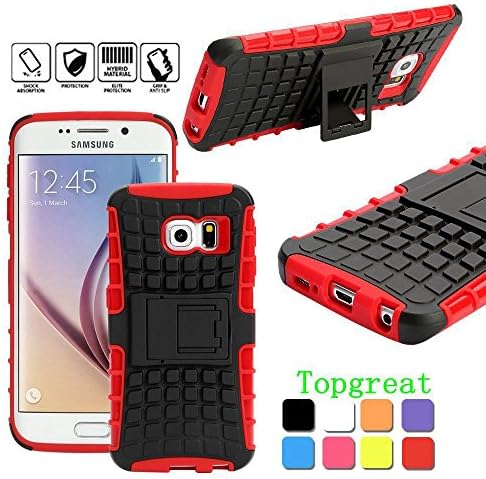 Samsung S6 edge Case,Galaxy S6 edge Case,TopGreat/TPU+PC/Fashion/Non Slip/anti-stain/drop Resistant/slim Lightweight Shockproof Dual Hybrid Layer Cover Case with Kickstand/Gifts/for S6 edge (Red)