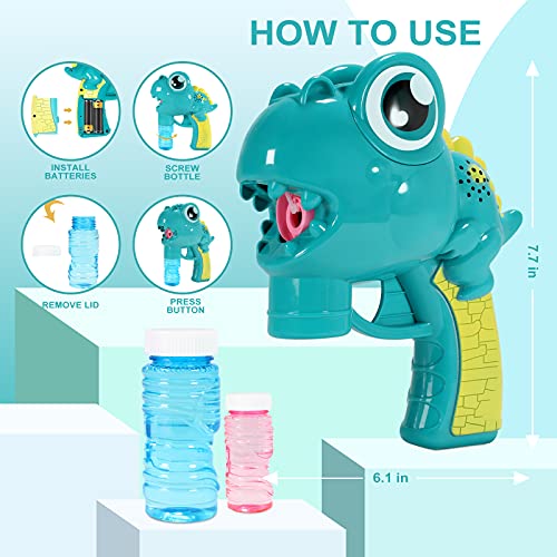 MADETEC Bubble Machine for Kids, Musical Bubble Gun Maker Toys with 2 Bottles Bubble Solution, Bubble Blower for Birthday, Outdoor & Indoor Activity, Age 3 4 5 6+ Years Old Toddlers (Green)
