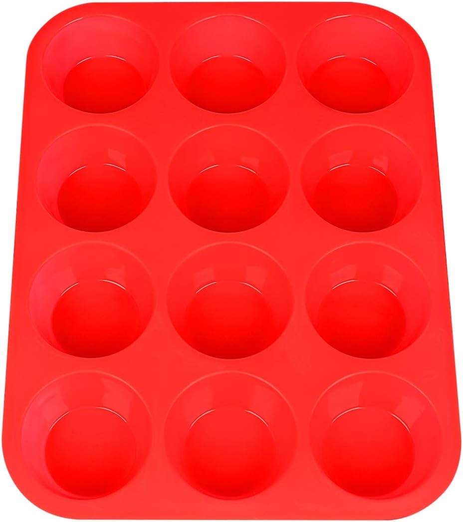 Silicone Muffin Pan, Silicone Muffin Tin for Cupcake Baking Cups Non Stick, 12 Cups Silicone Molds(Red)