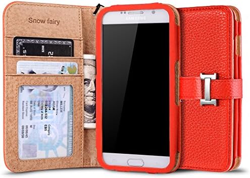 Samsung Galaxy S6 Cases, [Snow Fairy] Flip Cover Case [Premium Synthetic Leather Wristlet Series][Card Holder] [Wallet] - [Leather Fit]Wrist Strap Case for SM-G920 - Special ID Slot Design Orange