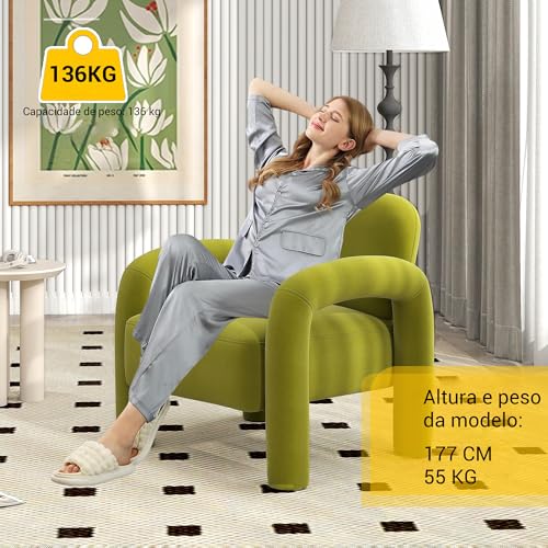 SEYNAR Poltrona Decorativa em Veludo Estofado com Braços Tubulares e Assento Confortável para Sala de Estar e Quarto