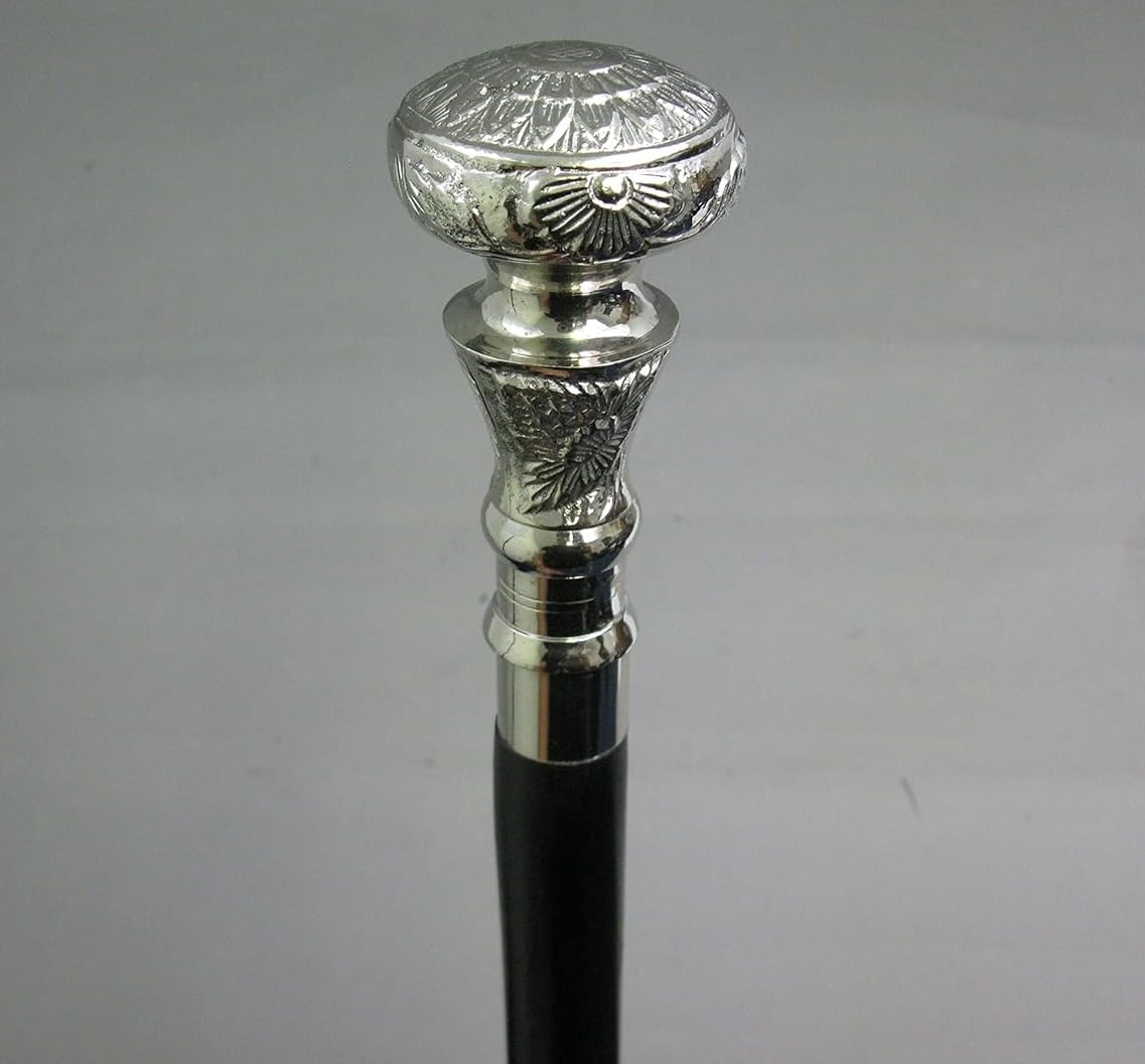 Medieval Replicas Walking Stick with Silver floral Decorated Knob and Black Shaft