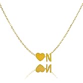 ZOORON Gold Heart Initial Necklace for Women - 18K Gold Plated Letter A-Z Pendant Necklace Dainty & Trendy Heart Necklaces, Tiny Personalized Pendant Name Birthday Gifts