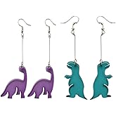 2 pairs Cute Dinosaur Drop Earrings Resin Funny Purple Dinosaur Acrylic Harajuku Earringsfor Women - 2 PAIR