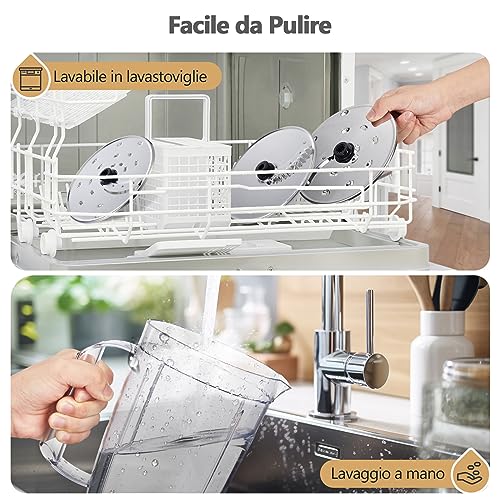 YASHE Multifunction Food Processor - Blender, Kneader, Chopper, Juicer, Kneading Machine with 2.5L Bowl and 1.5L Blender Jug, 3 Speeds with Pulse Function
