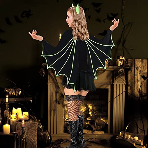 Halloween Bat Wings Costumes Glow in The Dark Women\'s Cozy Bat Shrug and Headband