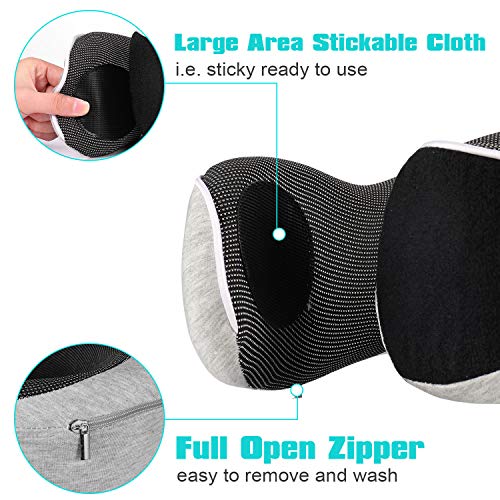 RoomyRoc Travel Pillow 100% Pure Memory Foam Neck Pillow, Soft Full Chin Head Neck Support Adjustable Best Sleep Pillow with Mask Earplug, Breathable & Washable Pillowcase, Car & Airplane Pillow, Grey