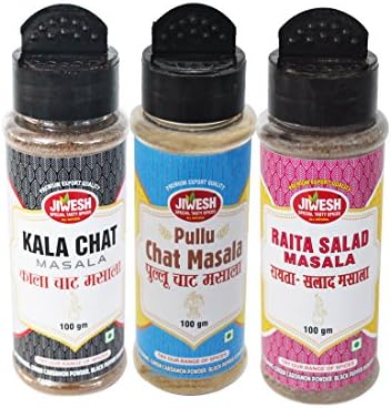 JIWESH SPICES COMBO OF 3 KALA CHAT MASALA+PULLU CHAT MASALA+RAITA SALAD MASALA 300 GRMS
