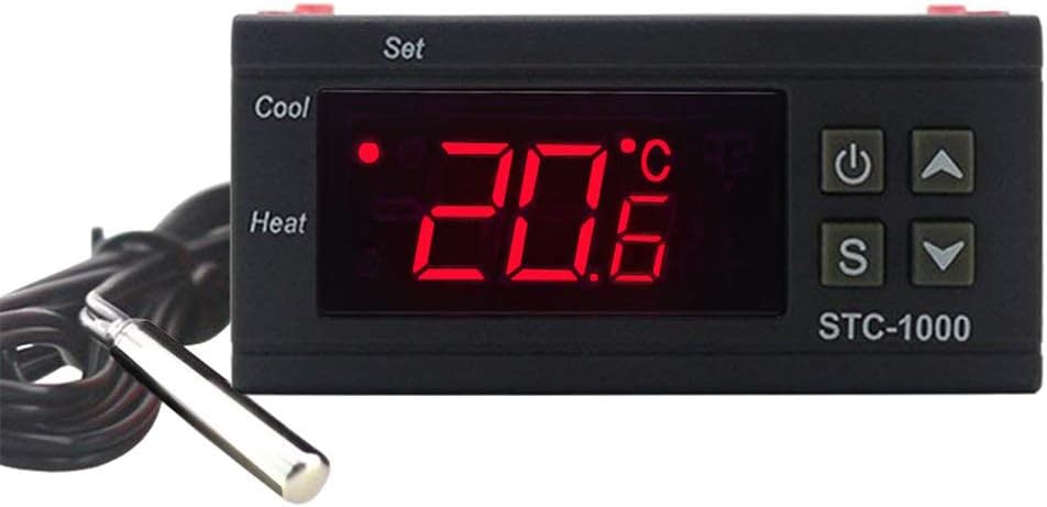KETOTEK Digital Temperature Controllers Thermostat Sensor LED Display 24V Temperature Controllers Mini Size for Home PC Computer Reptiles Seedling Brewing Fermentation Heating Cooling (24V)