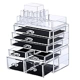 Songmics Acrylic Cosmetic/makeup Organizer Jewelry Display Boxes Bathroom Storage Case 3 Pieces Set W/ 7 Drawers UJMU07T