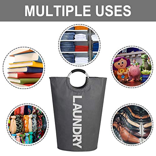 MEMX Laundry Basket, 82L Laundry Hamper - Durable Handles Collapsible Fabric Laundry Bag, Waterproof Portable Washing Bin Folding Clothes Bag, Storage Basket for Dorm Room Bathroom College(Dark Grey)