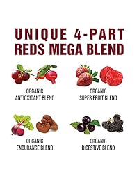 Organic Reds Superfood en polvo. La mejor degustación de zumo rojo orgánico Super Food con más de 25 ingredientes naturales y polifenoles. Vital para Max Energy + Detox. frambuesa, mora, remolacha., 1