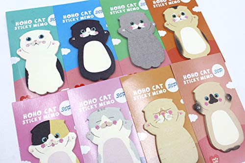 Cute Cartoon Cat Sticky Notes Kitten Self-Stick Note Memo Pad Sets Gift for Cat Lovers Kids Students,Pack of 8 - Thumbnail 3