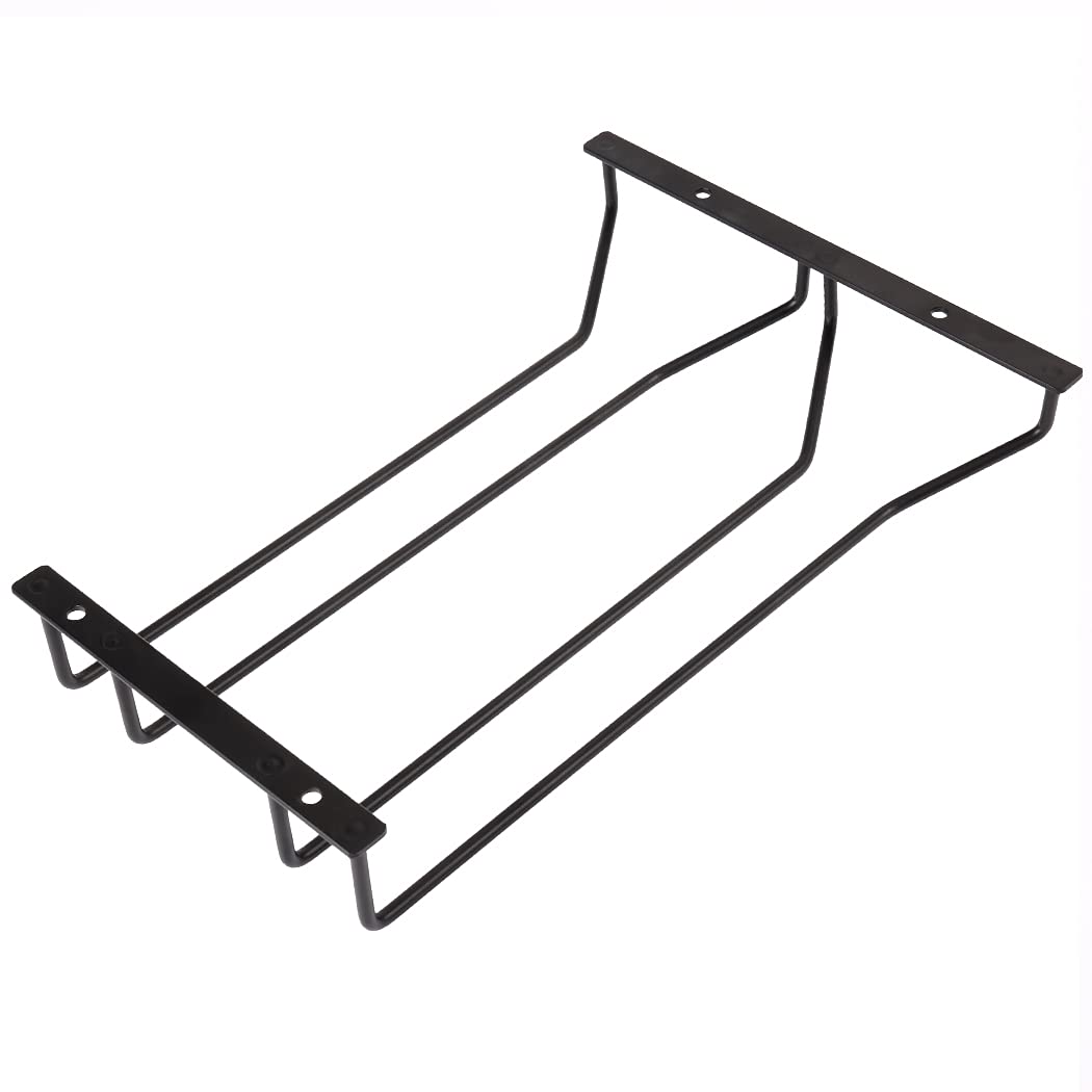 Dianoo 30.5cm Black Wine Glass Rack, Wine Glass Holder Under Shelf, Stemware Rack Under Cabinet, 2 Rows