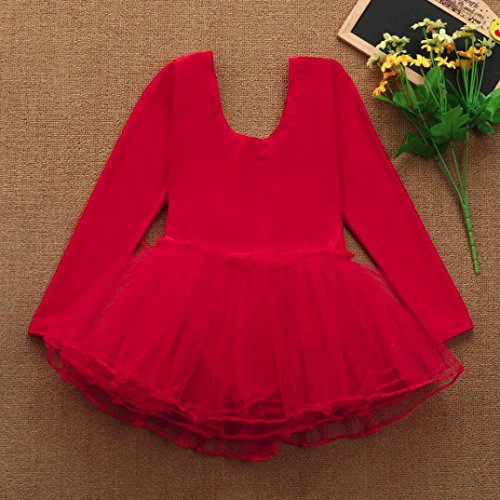 Tiean New Toddler Girls Gauze Leotards Tops Bodysuit Dancewear Dress Clothes Girls Outfits (3 T, Red)