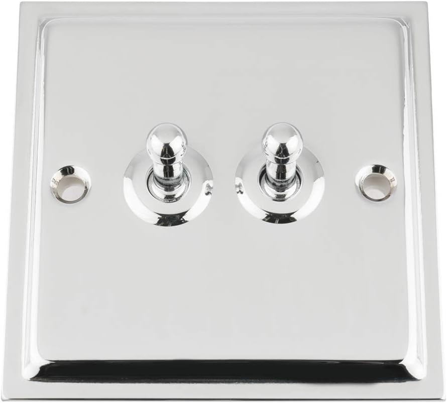 Slimline Polished Chrome Toggle OR Dolly Switch 2 Gang