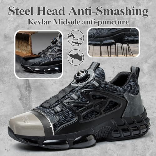 GemChve Safety Shoes Men Lightweight Breathable Women's Safety Sneakers Steel Toe Cap Non-Slip Comfortable Work Shoes 3-12 UK