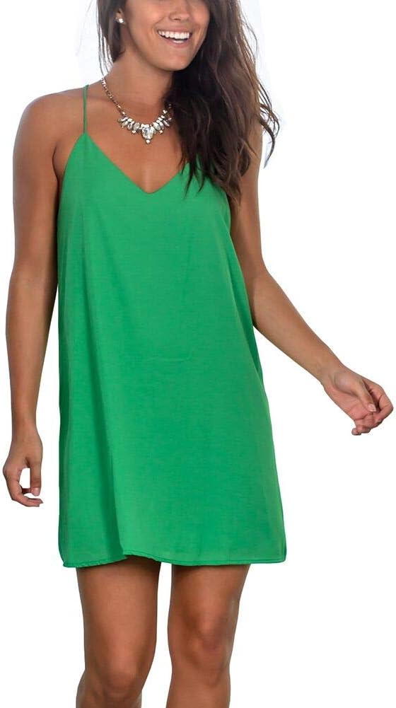 INFITTY Womens Summer Sexy V Neck Mini Dress Spaghetti Straps Short Dress Beach Sundresses