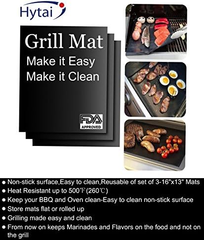 Hytai BBQ Grill Mat,Grill Pads,Thick, Durable, Non-Stick, Easy to Clean,Set of 3 Mats,15.75 x 13 inch