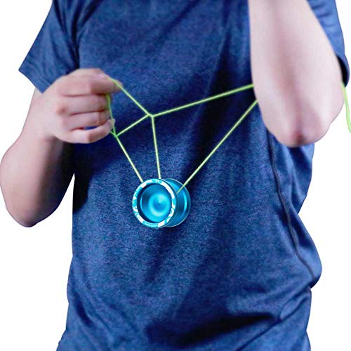 YOSTAR Yoyos for Kids, High Performance MAGICYOYO V3 Alloy Aluminum Metal Yoyo Responsive Blue Yoyo with Extra 5 Strings, Yoyo Glove, Holster