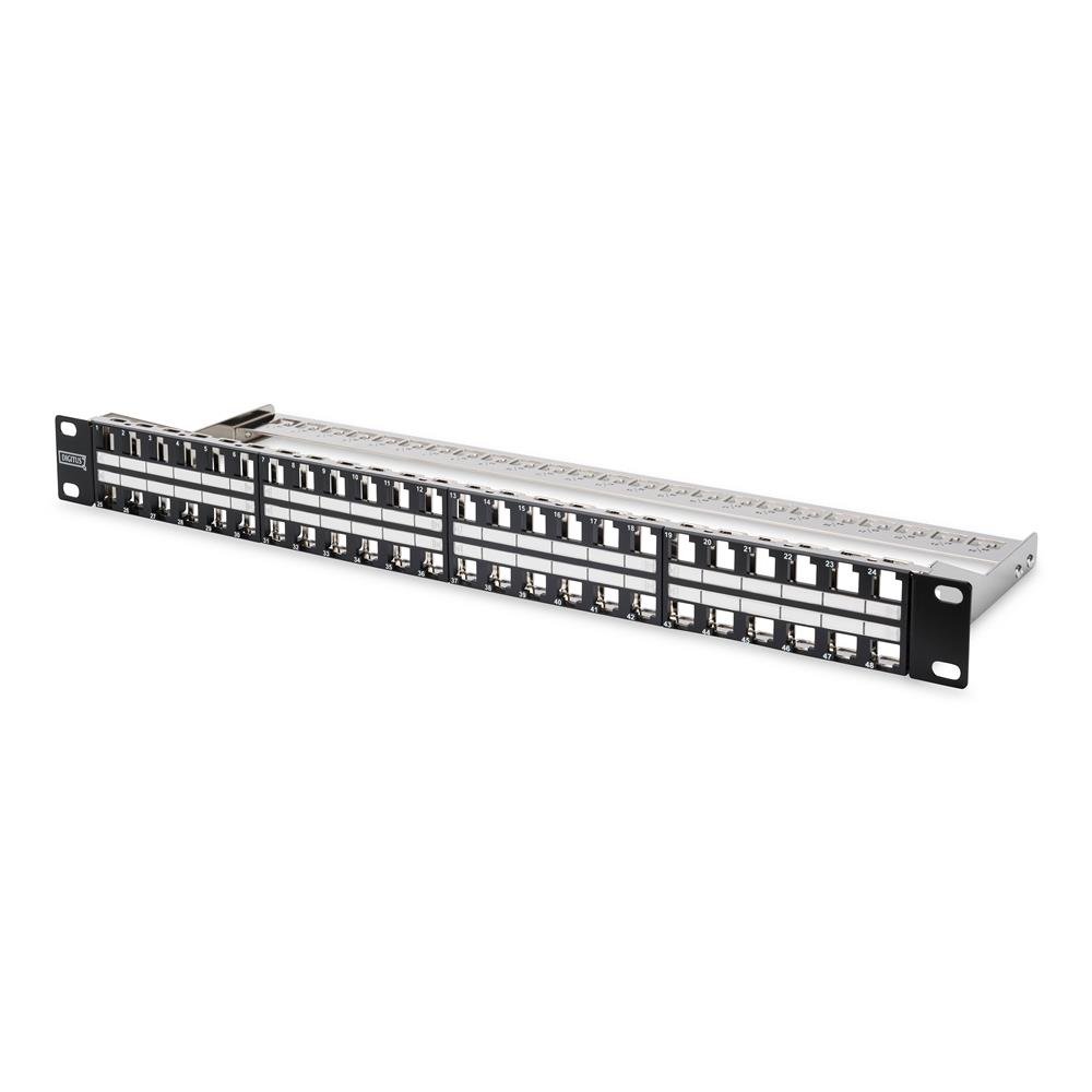Digitus patch panel - Modular - For Keystone modules - 19-inch - 48-port - Shielded - Rack mount 1U - Black