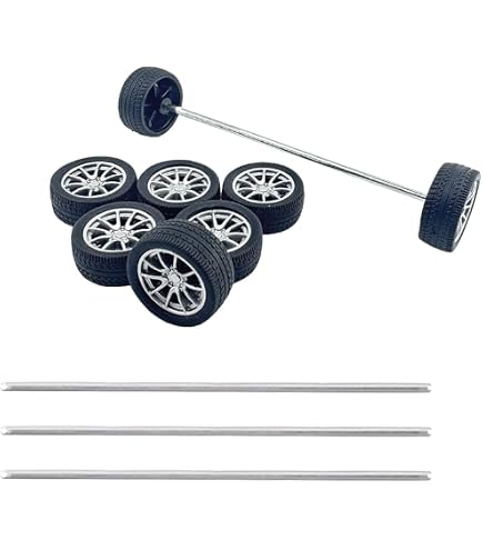 10 ruedas de coche de juguete de goma con 5 ejes redondos para modelo de bricolaje, accesorios de coche RC (3 x 38 mm