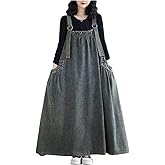EXPOING Boho Jumper Dress for Women Loose Overall Pinafore Dresses Adjustable Straps Wide Hemline with Pockets Baggy Style