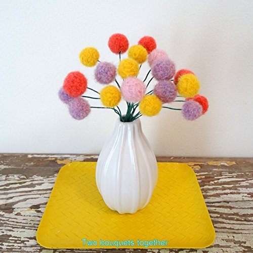 Felt Craspedia Flowers. Sunflower Yellow, Pastel Purple, Pink, Coral