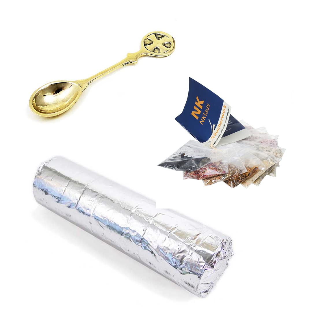 NKlaus 3pcs. incense set incense coal Ø 33mm incense starter pack with spoon brass 40652