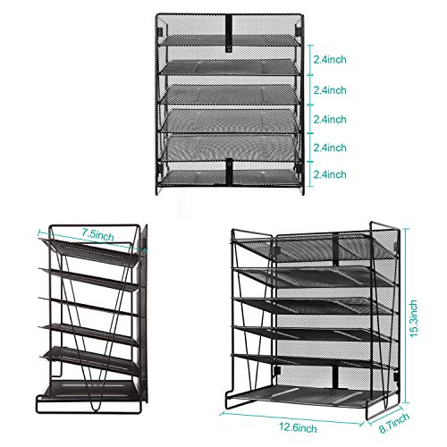 Veesun Desk Organizer,Desktop File-Organizer Letter Paper Tray Holder,6-Tier,Black - Thumbnail 5