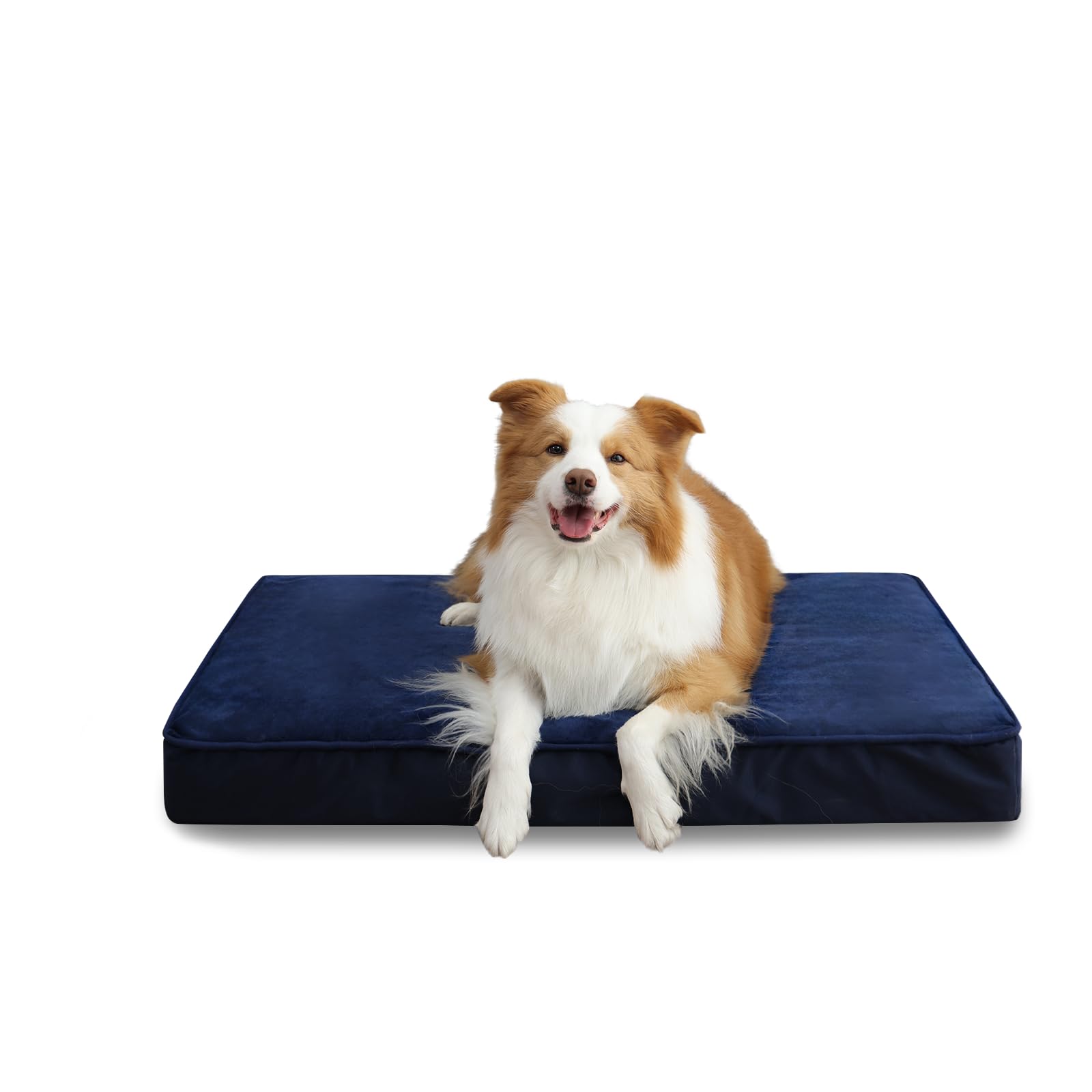 Jaspuriea Large Dog Bed Washable with Waterproof Removable Cover, Orthopedic Dog Bed with Anti-Slip Bottom, Deluxe Flannel Comfy Dog Crate Mattress, Blue, 90x60x9cm