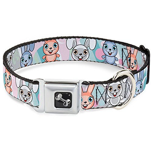 Buckle-Down Seatbelt Buckle Dog Collar - Cute Bunnies Multi Pastel - 1