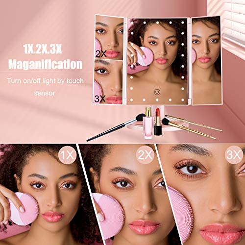 Sevillin Makeup Mirror with Lights,22 LED Vanity Mirror with 1X/2X3X Magnifica,Touch Screen Switch,Dual Power Supply… - Image 2