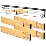 Utoplike 4 divisores de bambú para cajones de cocina (12.25-17.25 pulgadas), organizadores de cajones ajustables, con resorte, funciona en cocina, tocador, baño, dormitorio, cajón de bebé, escritorio