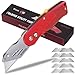 acetek Utility Knife Box Cutter,Pocket Folding Utility Knives Retractable with 10pcs Stainless Steel Blades, Belt Clip, Safety Quick Change Blade and Lock-Back Design