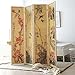 MyGift Decorative Chinese Calligraphy Design Wood & Bamboo Hinged 4 Panel Screen/Freestanding Room Divide, Beige Frame